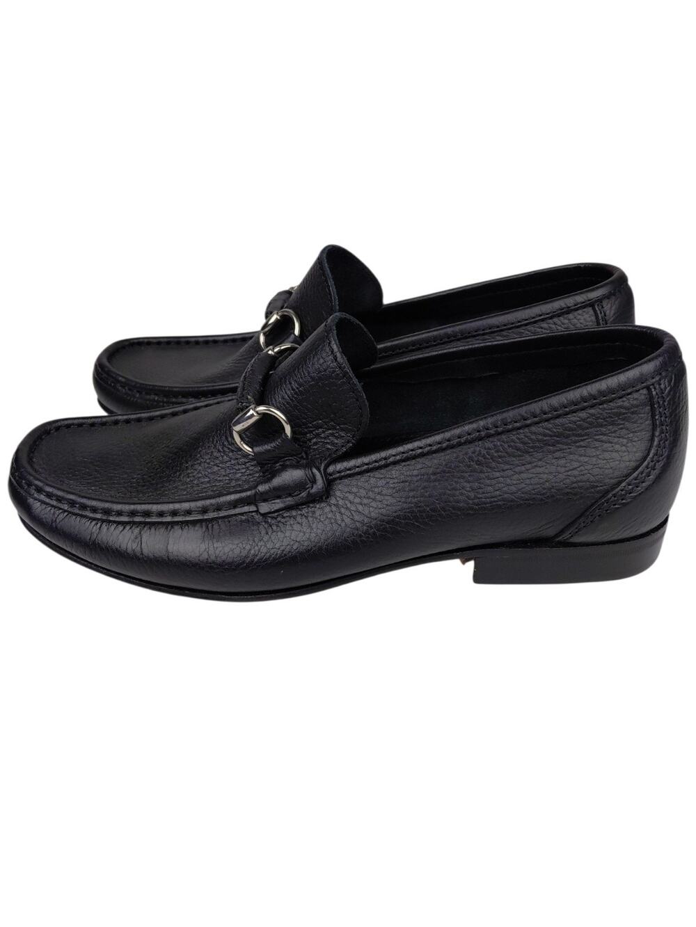 Sandrino Enrico Horsebit Loafer Black Pebble Leather Men’s Size 7 US
